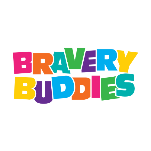 Colorful "Bravery Buddies" logo text.