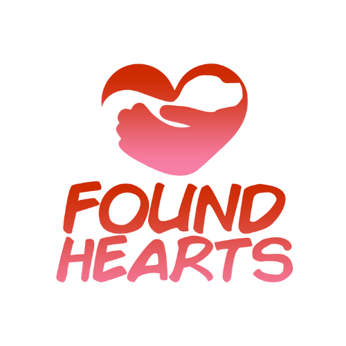Logo of Found Hearts with abstract heart.
