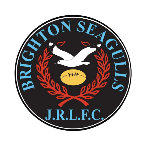 Brighton Seagulls J.R.L.F.C. logo with flying seagull and rugby ball.