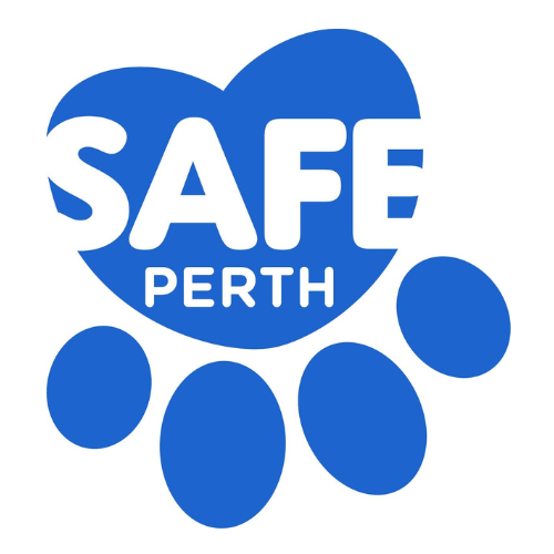 Blue heart-paw logo with text "SAFE PERTH.